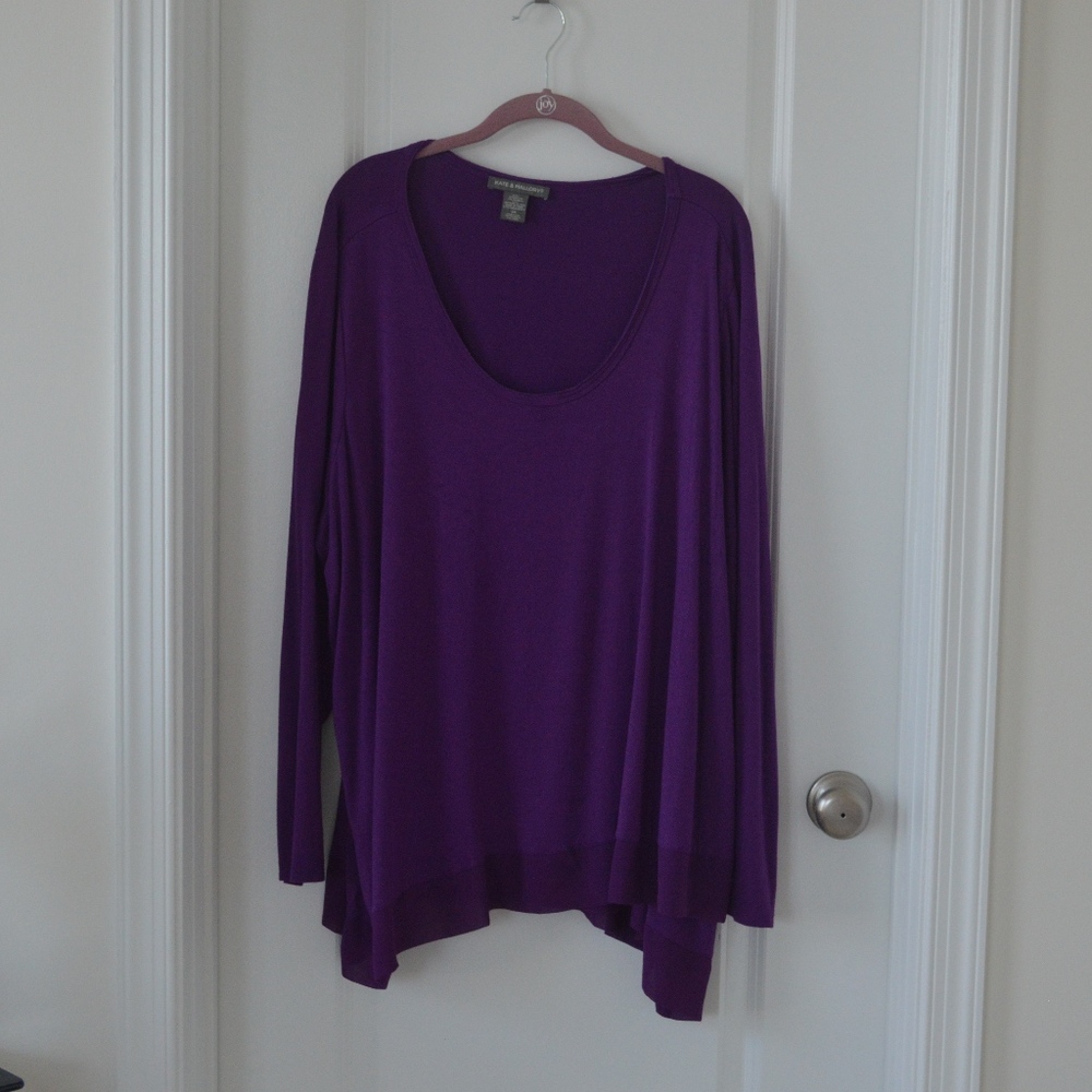 Purple Scoop Neck Shark Bite Hem Top